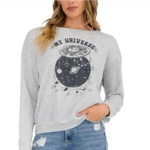Hem & thread women's gray& black my universe light weight sweatshirt size small